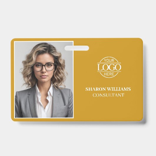 Moderne Mosterd Minimal Bedrijf Medewerker Foto Badge (Voorzijde)