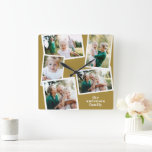 Moderne mosterd multi-foto home decor vierkante klok<br><div class="desc">Moderne mosterd eenvoudige hedendaagse,  elegante multi-foto's home decor klok. Ideale verjaardag,  Kerstmis,  verjaardag,  Moederdag,  vaders dag,  nieuw thuis,  trouwcadeau.</div>