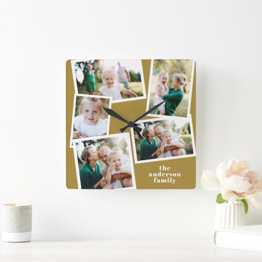 Moderne mosterd multi-foto home decor vierkante klok (Huis)