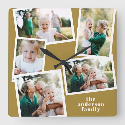 Moderne mosterd multi-foto home decor vierkante klok (Voorkant)