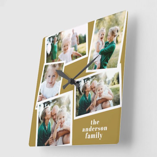 Moderne mosterd multi-foto home decor vierkante klok (Hoek)