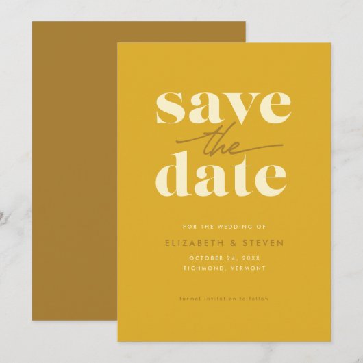 Moderne mosterd Save the Date Kaart (Voorkant / Achterkant)