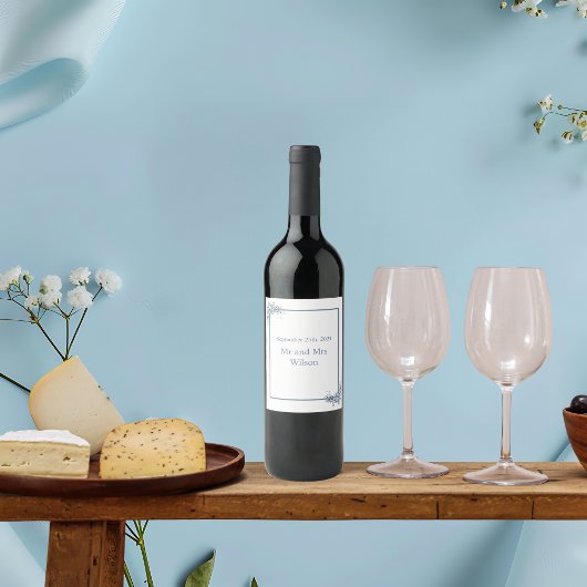 Moderne mosterdblauw-wijnetiketten wijn etiket