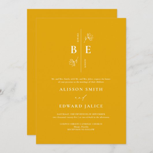 Moderne mosterdbruiloft kaart (Voorkant / Achterkant)