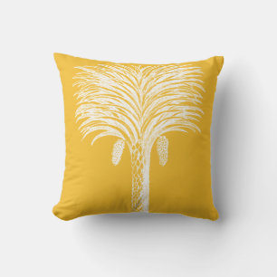 Moderne Mosterdgeel Witte Tropische Palm Tak Kussen