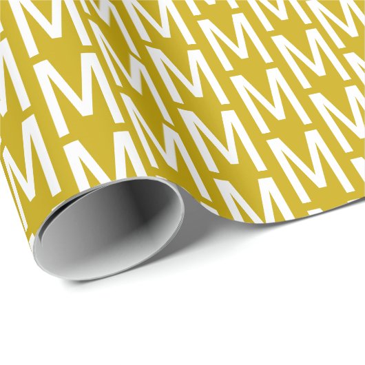 Moderne mosterdgele aangepaste monogram patroon ch cadeaupapier (Rol Hoek)