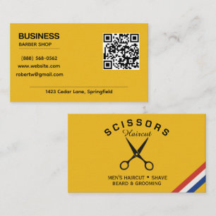 Moderne Mosterdgele QR-code Herensalon Visitekaartje