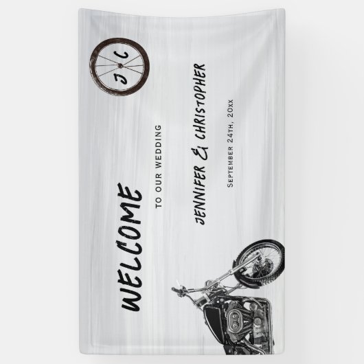Moderne Motorfiets Avontuur Biker Wedding Welkom Spandoek (Verticaal)