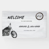 Moderne Motorfiets Avontuur Biker Wedding Welkom Spandoek (Horizontaal)