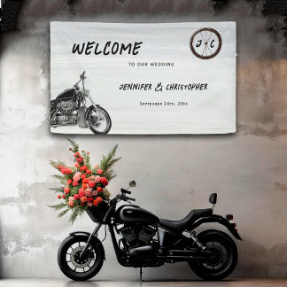 Moderne Motorfiets Avontuur Biker Wedding Welkom Spandoek