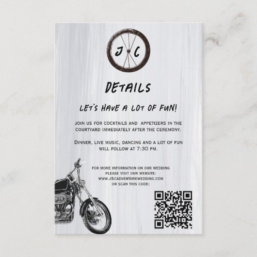 Moderne Motorfiets Avontuur Bruiloft Details Informatiekaartje (Voorkant)