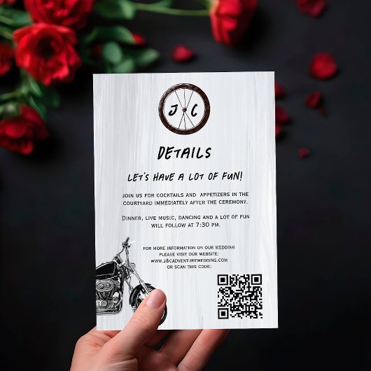 Moderne Motorfiets Avontuur Bruiloft Details Informatiekaartje