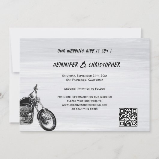 Moderne Motorfiets Avontuur Bruiloft Foto's Save The Date (Achterkant)