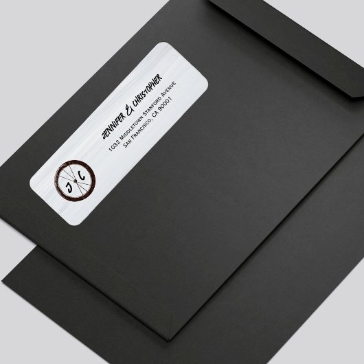 Moderne Motorfiets Biker Bruiloft Monogram Initial Etiket