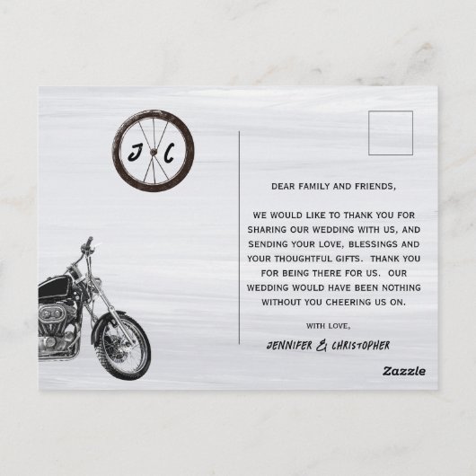 Moderne Motorfiets Trouwfoto Dank u kaart (Achterkant)