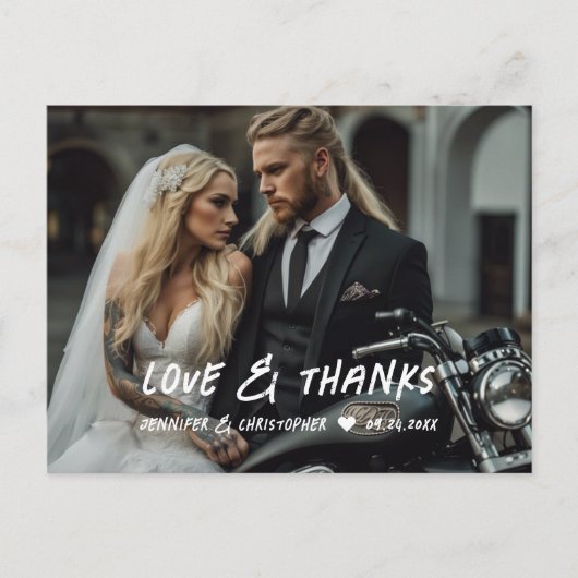 Moderne Motorfiets Trouwfoto Dank u kaart (Voorkant)