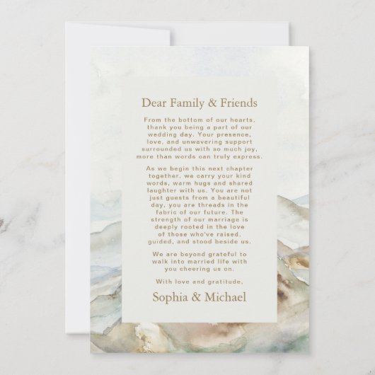 Moderne Mountain Wedding Dank u kaart Waterverf (Achterkant)