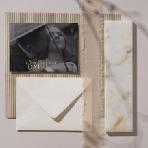 Moderne Mousse Brown Foto en Folie Save the Date