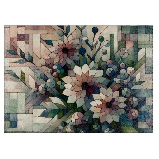 Moderne mozaïekbloemen snijplank (Voorkant)