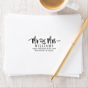 Moderne 'Mr and Mrs Brush Script'-bruiloft Etiket