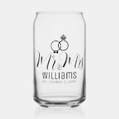 Moderne Mr. mevrouw naam datum & ringen ontwerp, t Blikvorm Glas (Voorkant)