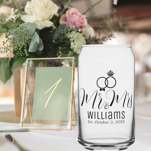 Moderne Mr. mevrouw naam datum & ringen ontwerp, t Blikvorm Glas