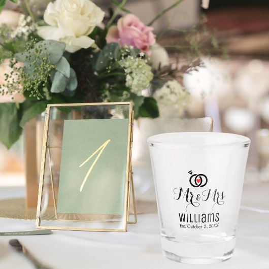 Moderne Mr. mevrouw naam datum & ringen ontwerp, t Shot Glas