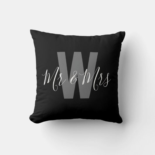 Moderne Mr. mevrouw zwart-wit monogram Kussen (Voorkant)
