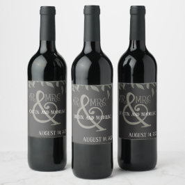 Moderne Mr & Mrs Black Eenvoudige Elegante Inspiri Wijn Etiket