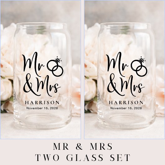 Moderne Mr. Mrs. bruidegom bruiloft Blikvorm Glas