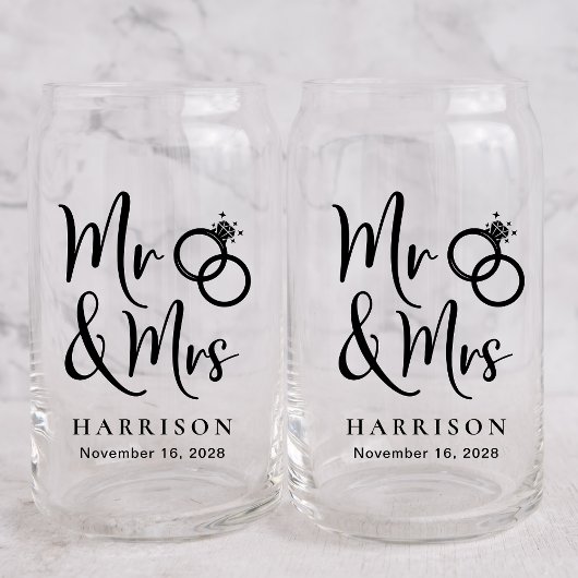 Moderne Mr. Mrs. bruidegom bruiloft Blikvorm Glas