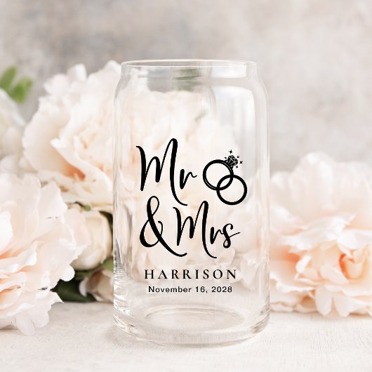 Moderne Mr. Mrs. bruidegom bruiloft Blikvorm Glas
