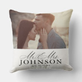 Moderne Mr & Mrs Huwelijksfoto Kussen (Achterkant)