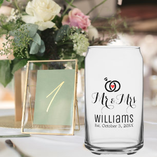 Moderne Mr Mrs Naam Datum & Ringen Design, Trouwen Blikvorm Glas