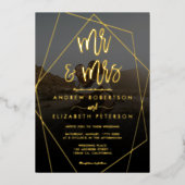 Moderne Mr Mrs-script terrarium foto trouw goud Folie Uitnodiging (Voorkant)