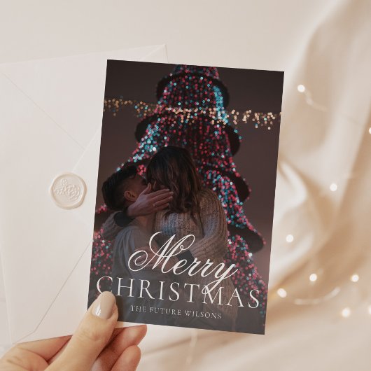 Moderne Mr & Mrs Verloving Foto Kerst Kaart