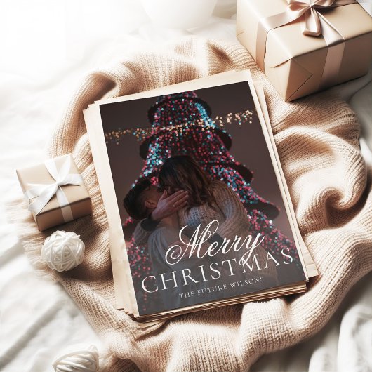 Moderne Mr & Mrs Verloving Foto Kerst Kaart