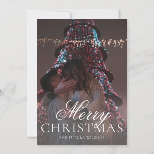 Moderne Mr & Mrs Verloving Foto Kerst Kaart (Voorkant)