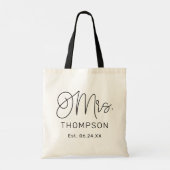 Moderne 'Mrs Calligraphy Monogram Trouwdatum' Tote Bag (Achterkant)