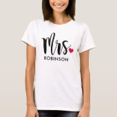 Moderne 'Mrs.' kalligrafie Hart Monogram T-shirt (Voorkant)