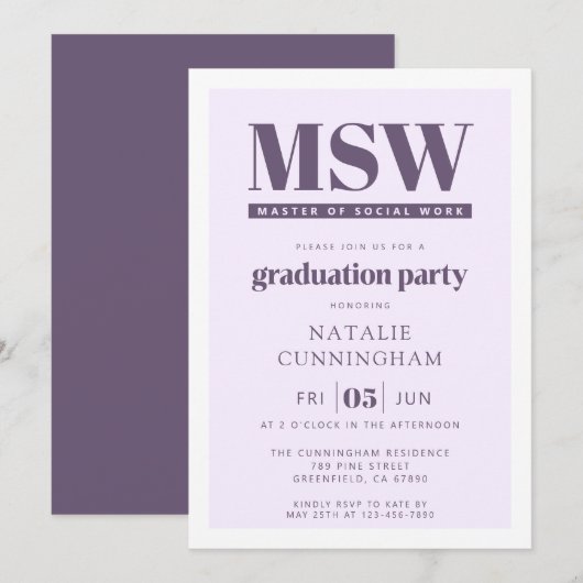 Moderne MSW Master in de Sociale Werk Afstuderen Kaart (Voorkant / Achterkant)