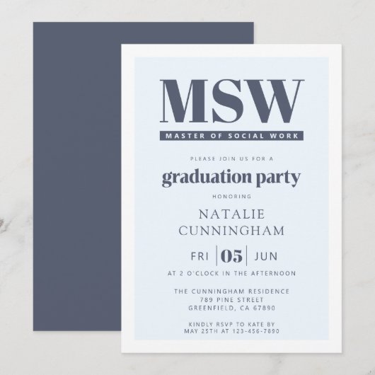 Moderne MSW Master Sociaal Werk Afstuderen Kaart (Voorkant / Achterkant)