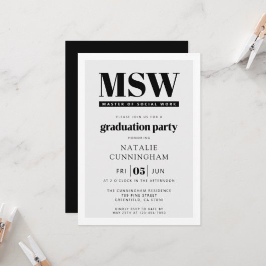 Moderne MSW Master Sociaal Werk Afstuderen Kaart (Voorkant / Achterkant in situ)