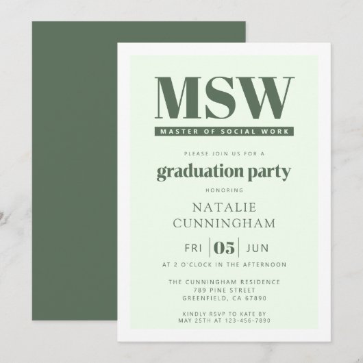 Moderne MSW Master Social Work Afstudeerfeest Kaart (Voorkant / Achterkant)