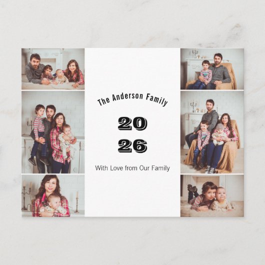 Moderne Multi Foto Aangepaste Familie Jaar Briefkaart (Voorkant)