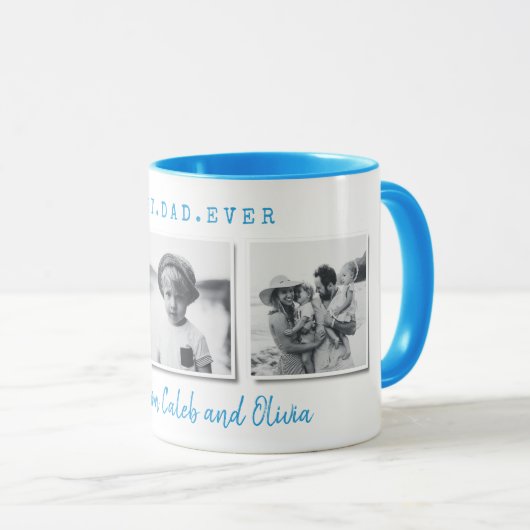 Moderne multi-foto beste vaders dag blauw cadeau mok (Voorkant rechts)
