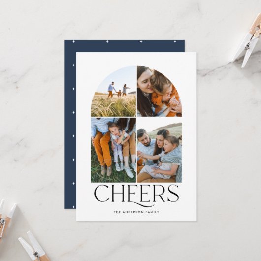 Moderne multi foto blauwe kerst 4 foto (Voorkant / Achterkant in situ)