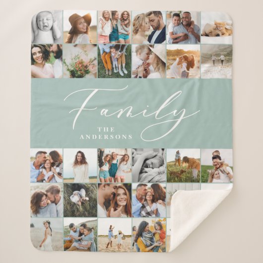 Moderne multi-foto blauwe manuscriptfamilie elegan sherpa deken (Voorkant)