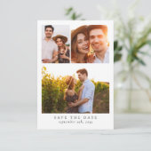 Moderne multi foto bruiloft save the date (Staand voorkant)