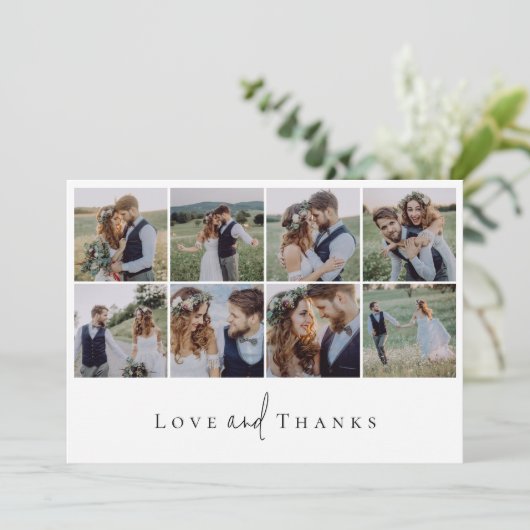 Moderne Multi Foto Collage Bruiloft Bedankkaart (Staand voorkant)